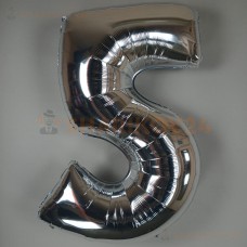 Шар (40''/102 см) Цифра, 5, Серебро